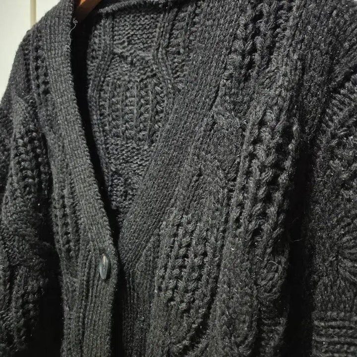 [BUNJANG] Vintage Black Cable Knit Cardigan / (세일)(새상품)빈티지 블랙 케이블 니트 가디건