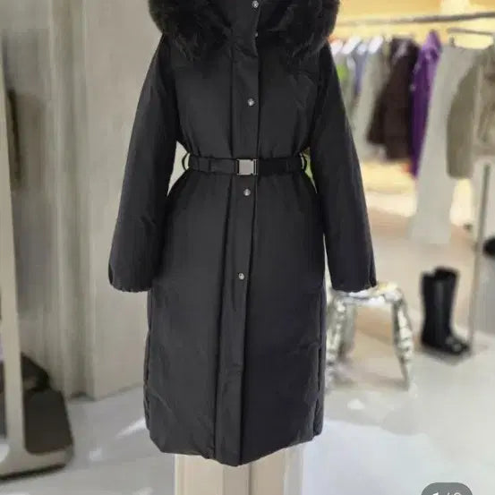 [BUNJANG] ZOOQ Fox Fur Belted Long Goose Down Jacket / 백화점신상) 주크 폭스퍼 벨티드 롱 구스다운 블랙 66사이즈