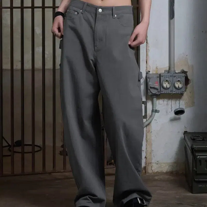 [BUNJANG] Helene Paris Bohemian Carpenter Wide Pants [Steel Gray] / 헬레네파리스 보헤미안 카펜터 와이드 팬츠 [스틸 그레이]