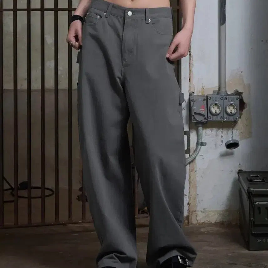 [BUNJANG] Helene Paris Bohemian Carpenter Wide Pants [Steel Gray] / 헬레네파리스 보헤미안 카펜터 와이드 팬츠 [스틸 그레이]