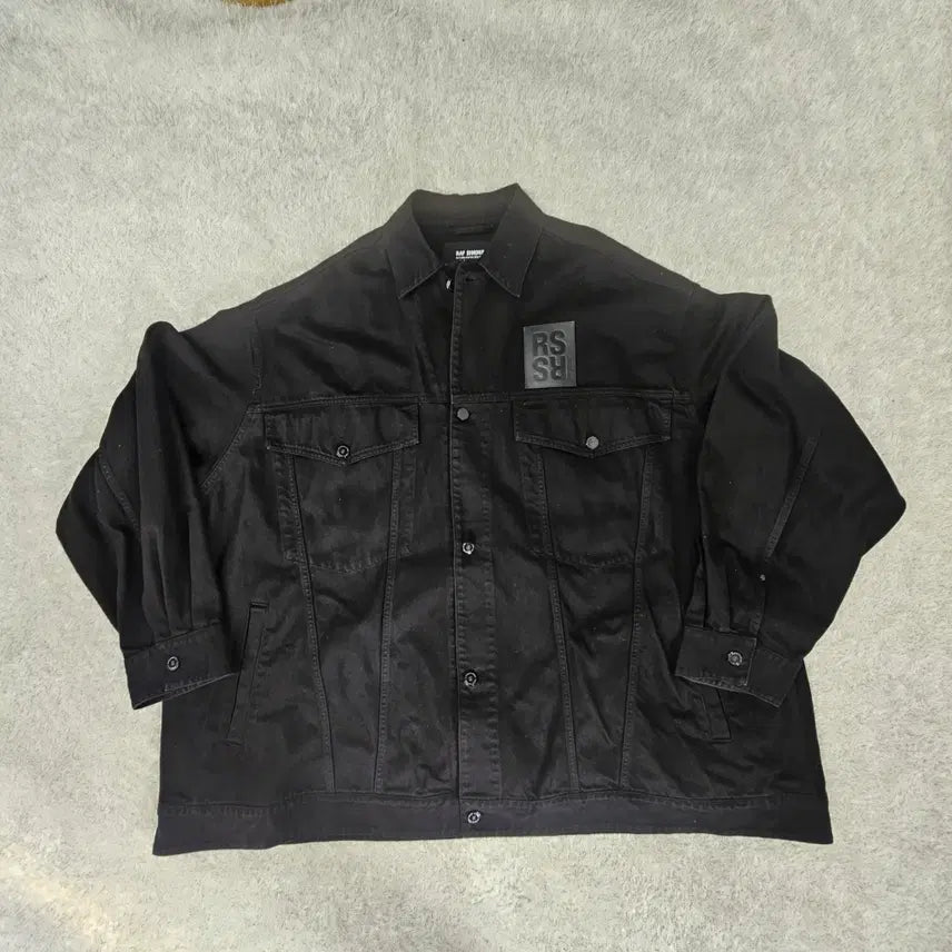 [BUNJANG] Raf Simons Altered Reality Leather Patch Denim Jacket Black L / 라프시몬스 22AW 얼터드 리얼리티 레더 패치 데님 자켓 블랙 L