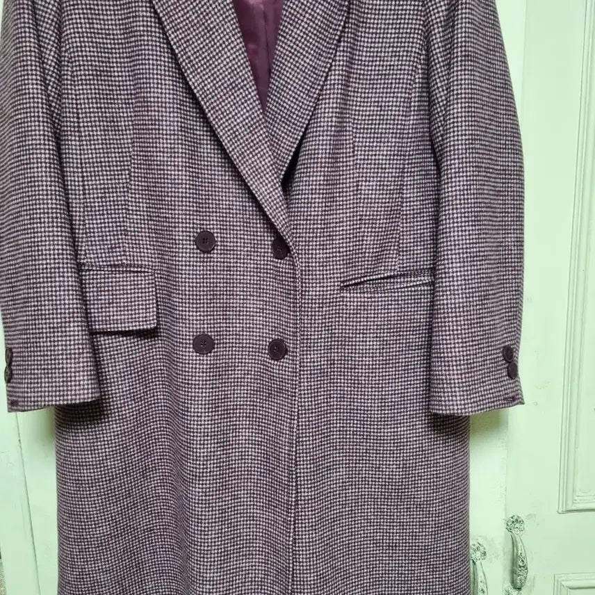 [BUNJANG] ANOTHER THAT Check Double Long Coat - Purple / 앤댓 체크 더블 롱코트 퍼플