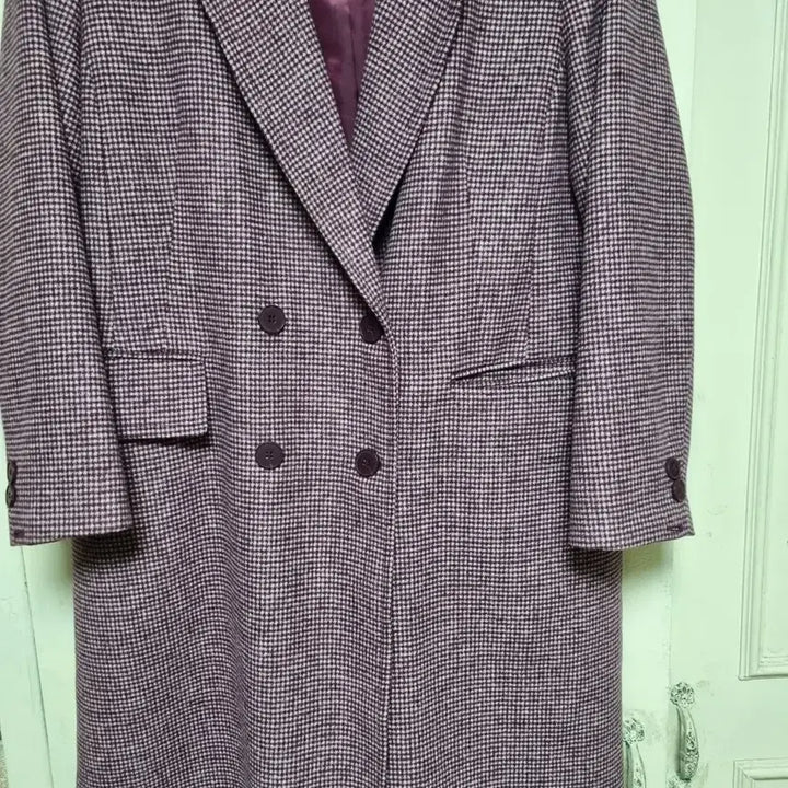 [BUNJANG] ANOTHER THAT Check Double Long Coat - Purple / 앤댓 체크 더블 롱코트 퍼플