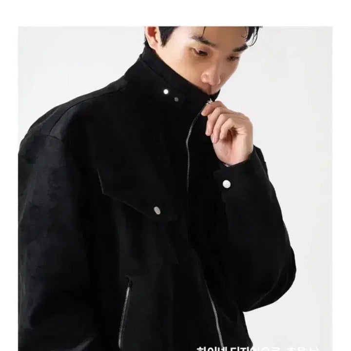 [BUNJANG] Ferme High Neck Suede Jacket Black / 포에르미 하이넥 스웨이드 자켓 블랙 새상품