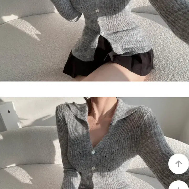 [BUNJANG] Gray Angora Knit Cardigan / 그레이) 앙고라 여리핏 카라 니트 가디건 슬림핏 허리쏙 미시룩 에이블리