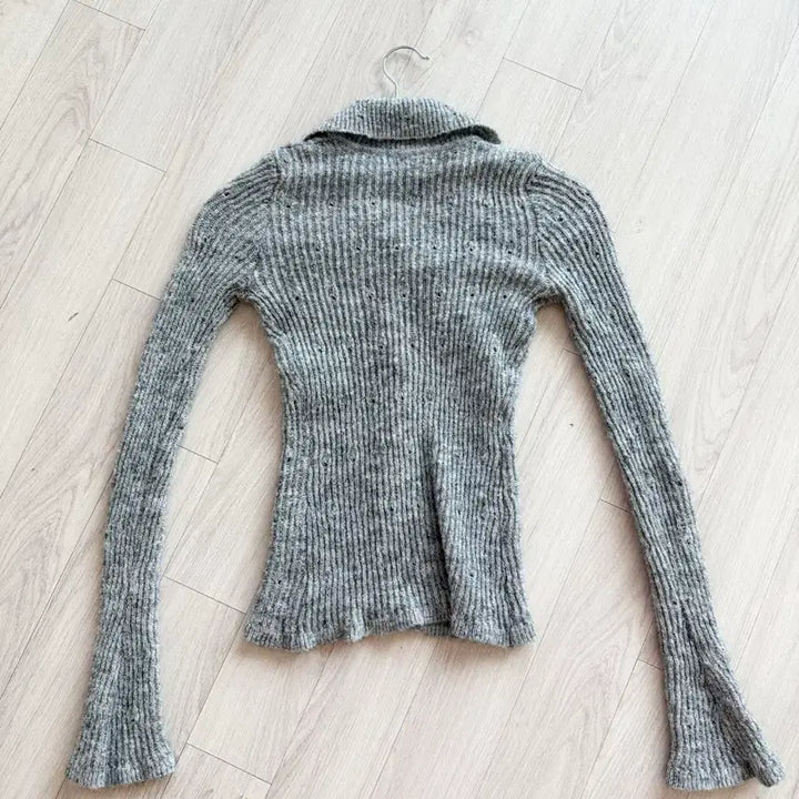 [BUNJANG] Gray Angora Knit Cardigan / 그레이) 앙고라 여리핏 카라 니트 가디건 슬림핏 허리쏙 미시룩 에이블리