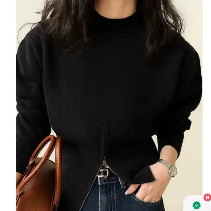 [BUNJANG] Black Zipper Knit Sweater / 블랙 지퍼 니트 스웨터