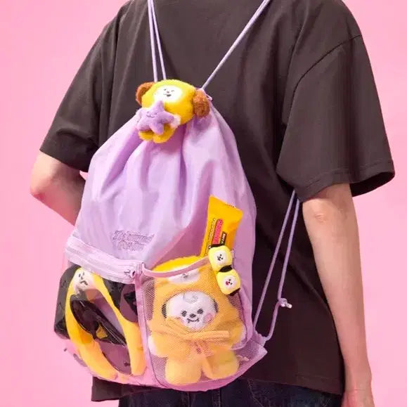 [BUNJANG] BT21 The Journey Transparent Pocket String Backpack / BT21 더 저니 투명포켓 스트링 백팩