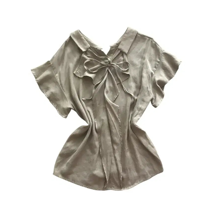 [BUNJANG] Linen Shirt with Back Shirring / 뒷 셔링 반팔 린넨 셔츠