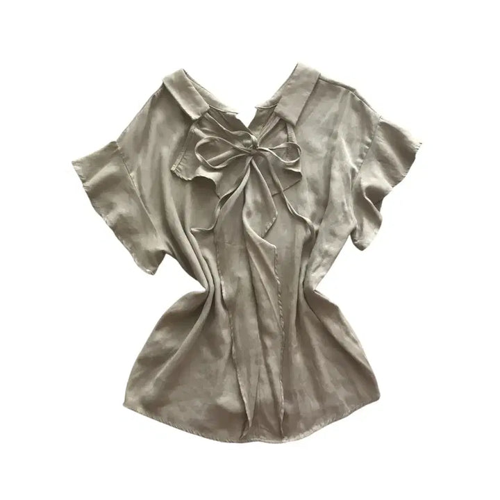 [BUNJANG] Linen Shirt with Back Shirring / 뒷 셔링 반팔 린넨 셔츠