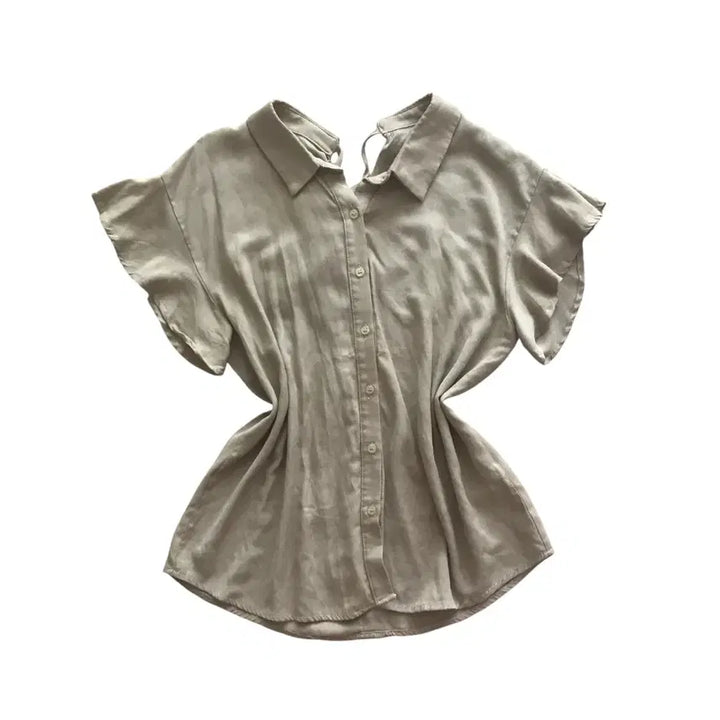 [BUNJANG] Linen Shirt with Back Shirring / 뒷 셔링 반팔 린넨 셔츠