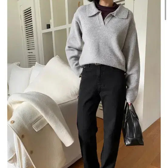 [BUNJANG] Like You Side Slit Brushed Dark Blue Straight Leg Denim Jeans / 라이크유 트임 기모 흑청 일자데님 새상품