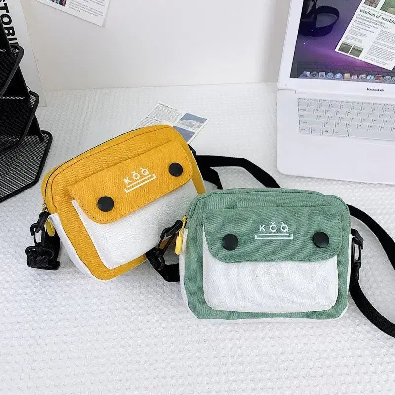 [BUNJANG] Mini Canvas Crossbody Bag (Yellow/Green) / 미니 크로스백  가벼운캔버스 학생데일리 가방 (옐로우/그린)