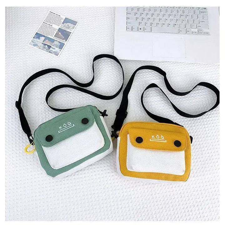 [BUNJANG] Mini Canvas Crossbody Bag (Yellow/Green) / 미니 크로스백  가벼운캔버스 학생데일리 가방 (옐로우/그린)