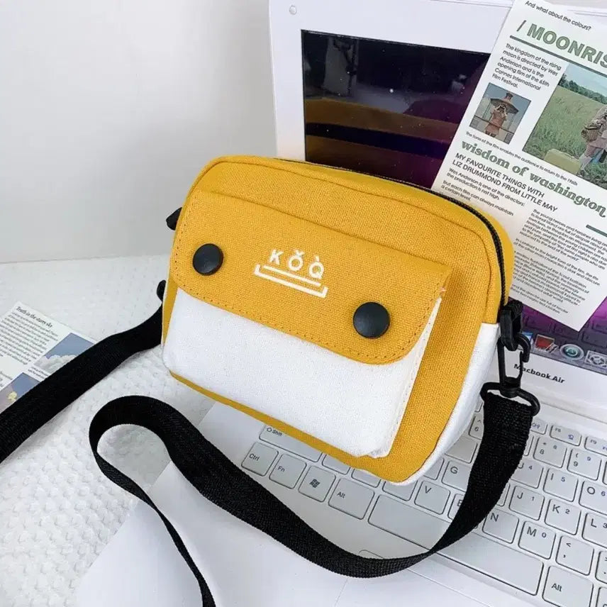 [BUNJANG] Mini Canvas Crossbody Bag (Yellow/Green) / 미니 크로스백  가벼운캔버스 학생데일리 가방 (옐로우/그린)