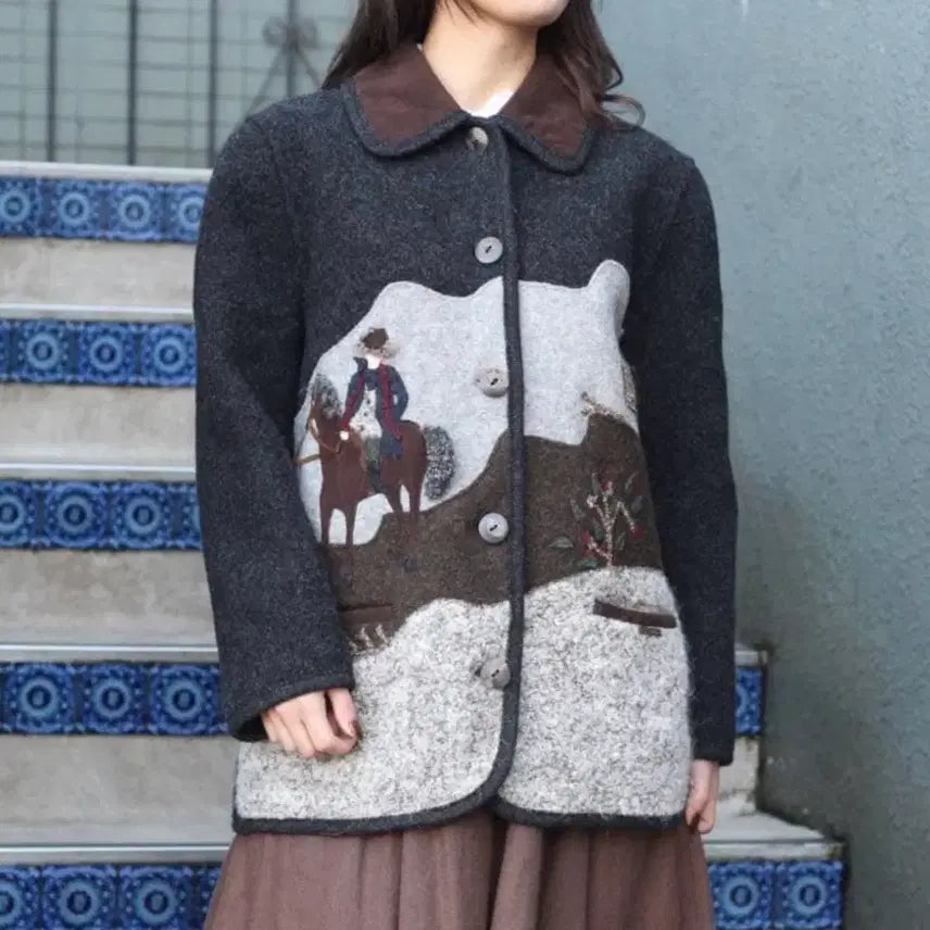 [BUNJANG] GIESSWIEN Appliqué Wool Tirolean Jacket / (EU38)GIESSWIEN 기스바인 아플리케 울 티롤리안 자켓