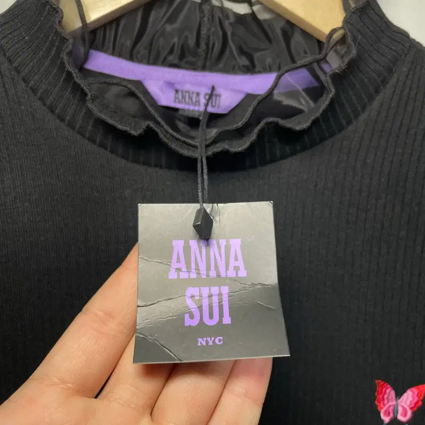 [BUNJANG] Anna Sui Black Butterfly Embroidered Knit Sweater (Size 66) / 새상품 안나수이 블랙 나비 자수 니트 66사이즈