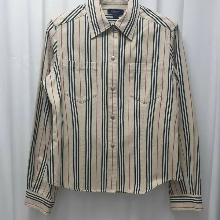 [BUNJANG] Burberry Striped Snap Button Shirt Jacket - M / 버버리 똑딱이 스트라이프 셔츠자켓 M