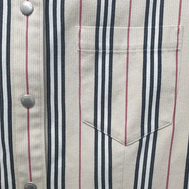 [BUNJANG] Burberry Striped Snap Button Shirt Jacket - M / 버버리 똑딱이 스트라이프 셔츠자켓 M