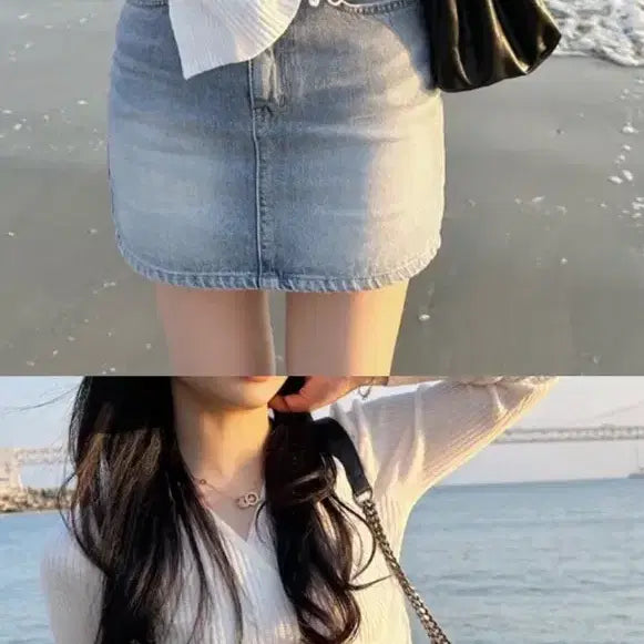 [BUNJANG] Ablly White Ribbed Knit Sweater / 에이블리 흰색 골지 포인트 니트
