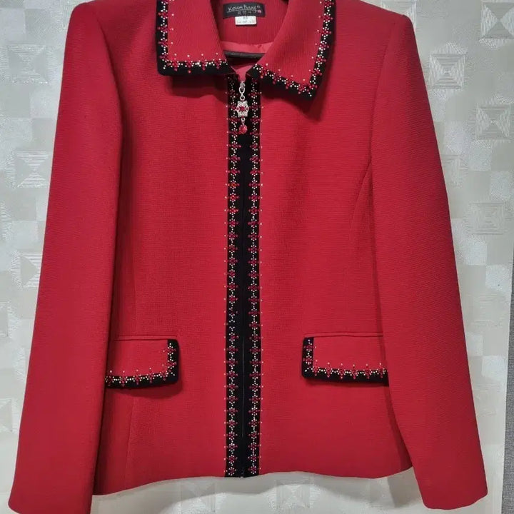 [BUNJANG] Korum Red Beaded Jacket / Korum Brand 빨간색 여성비즈 자켓 77