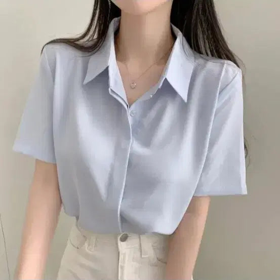 [BUNJANG] Rose9 Light Sky Short Sleeve Blouse / 로즈나인 반팔 블라우스 라이트 스카이셔츠