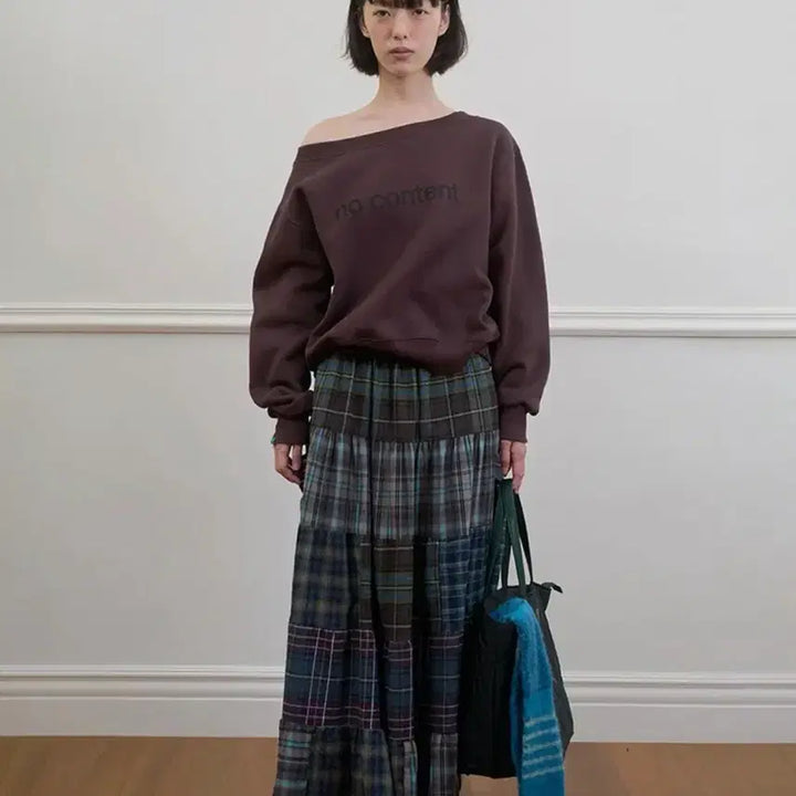 [BUNJANG] No-Content Checkered Patchwork Skirt / 노컨텐츠 보호 체크 스커트  체크 패치워크
