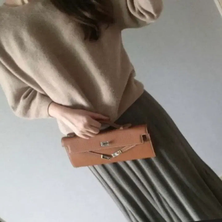 [BUNJANG] BOWEN Wool 100% Pleated Knit Skirt / 보웬 BOWEN 울100% 니트 플리츠 스커트 롱치마 플레어 밴딩 베이지