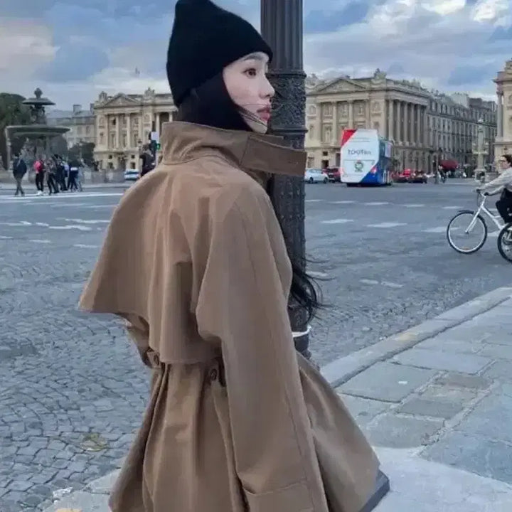 [BUNJANG] Around U Beige Trench Coat Jacket / 마리마켓 하이넥 야상 자켓 점퍼 트렌치 코트 베이지 어라운드율