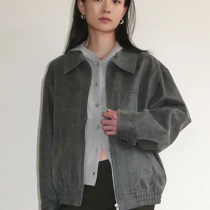 [BUNJANG] Reuni Vintage Crack Oversized Jacket - Grey / 리유니 빈티지 그레이 자켓