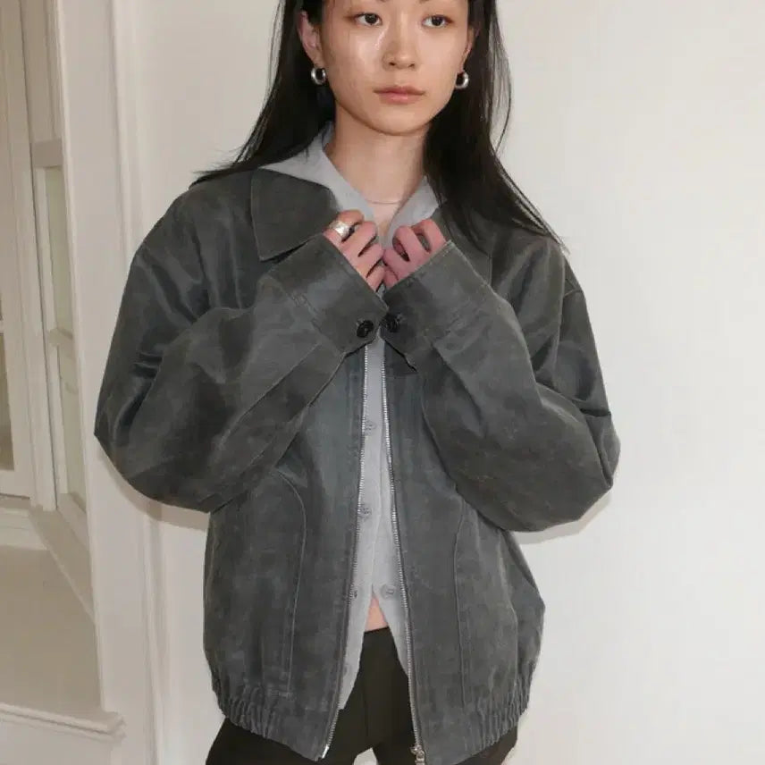 [BUNJANG] Reuni Vintage Crack Oversized Jacket - Grey / 리유니 빈티지 그레이 자켓