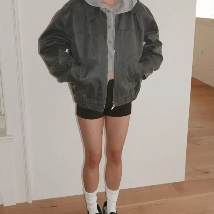 [BUNJANG] Reuni Vintage Crack Oversized Jacket - Grey / 리유니 빈티지 그레이 자켓