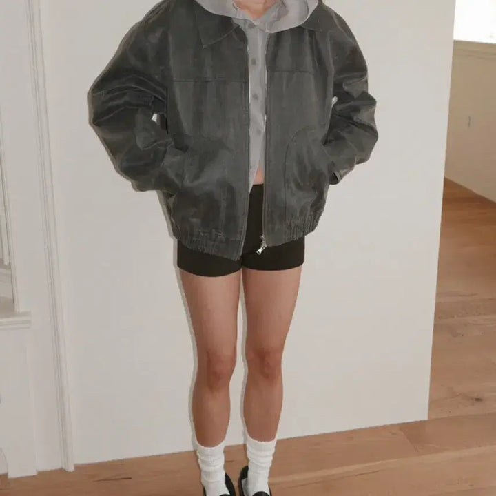 [BUNJANG] Reuni Vintage Crack Oversized Jacket - Grey / 리유니 빈티지 그레이 자켓