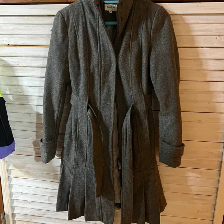 [BUNJANG] Calvin Klein Gray Wool Coat / 캘빈클라인 그레이 벨트 모직 코트