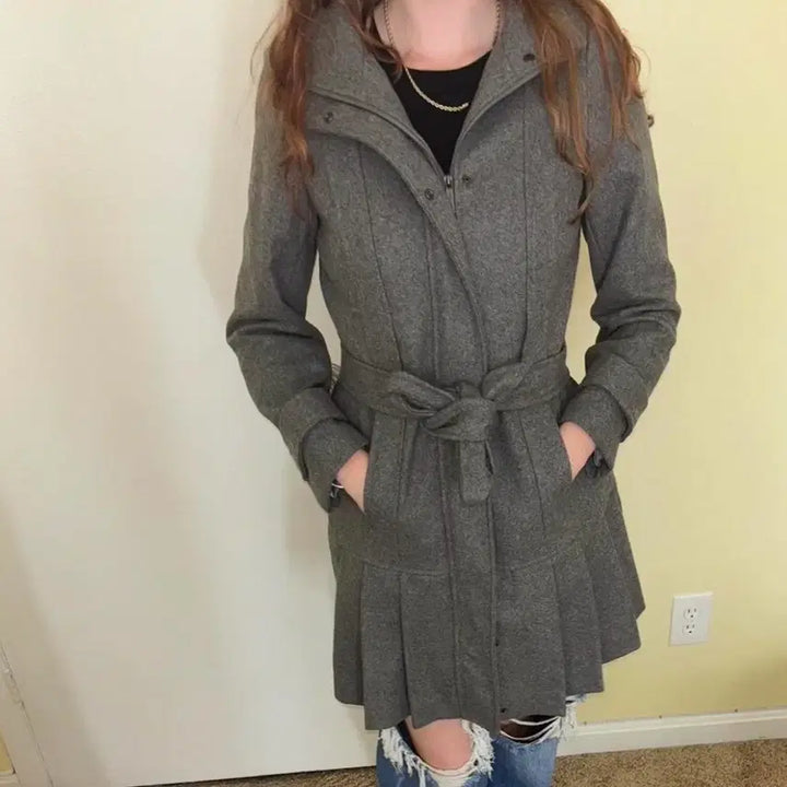 [BUNJANG] Calvin Klein Gray Wool Coat / 캘빈클라인 그레이 벨트 모직 코트