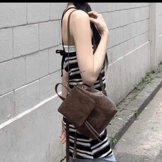 [BUNJANG] Brown Leather Mini Backpack / 브라운 가죽 미니 백팩
