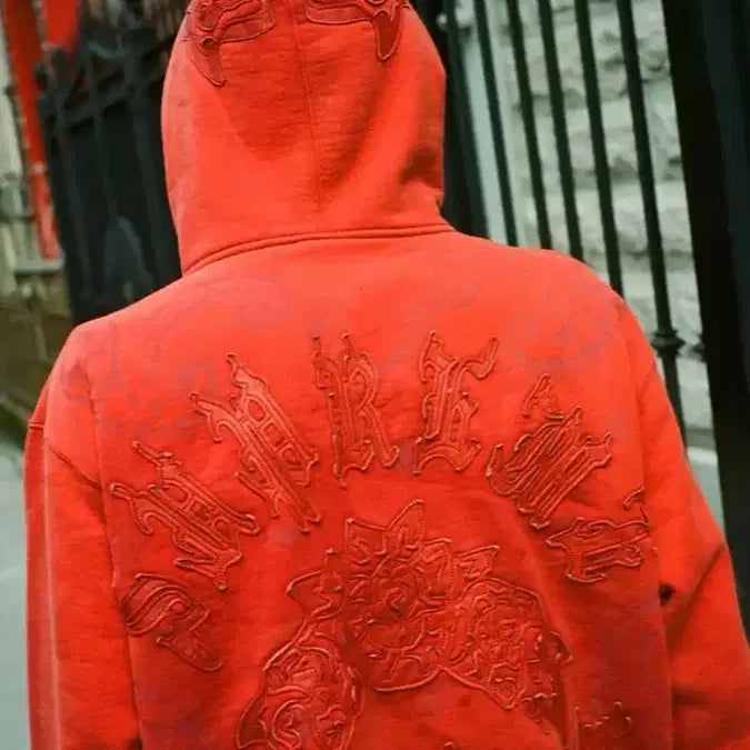 [BUNJANG] Supreme Leather Applique Zip-Up Hoodie Sweatshirt Burnt Red - 25SS / 슈프림 레더 아플리케 집업 후드 스웨트셔츠 번트 레드 - 25SS