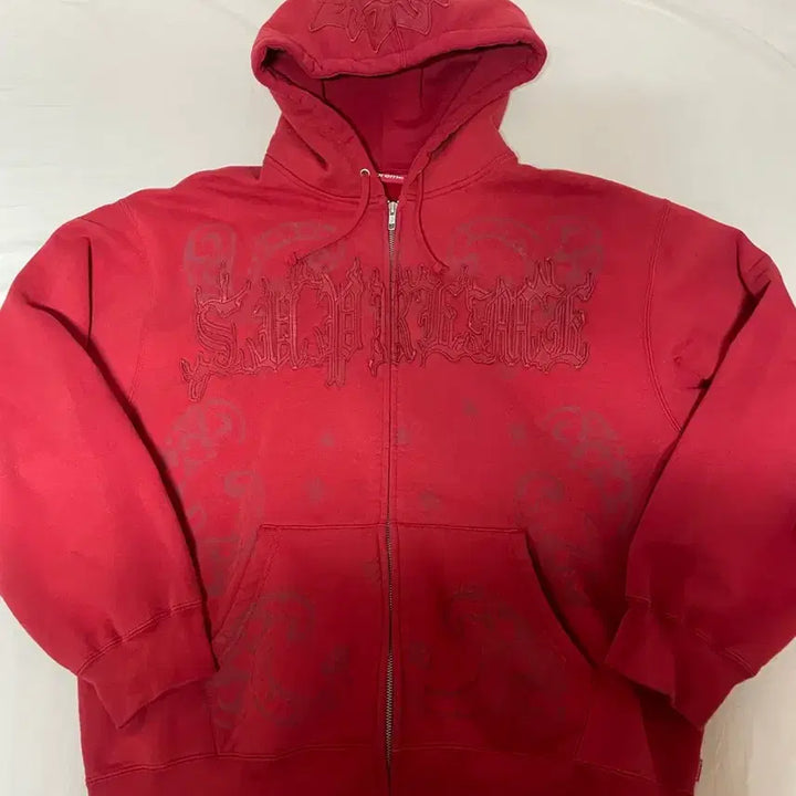 [BUNJANG] Supreme Leather Applique Zip-Up Hoodie Sweatshirt Burnt Red - 25SS / 슈프림 레더 아플리케 집업 후드 스웨트셔츠 번트 레드 - 25SS