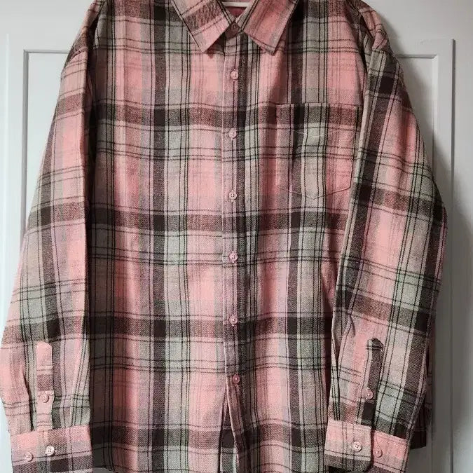 [BUNJANG] Unisex Pink Checkered Shirt / 남녀공용 핑크 체크 남방 셔츠 새상품