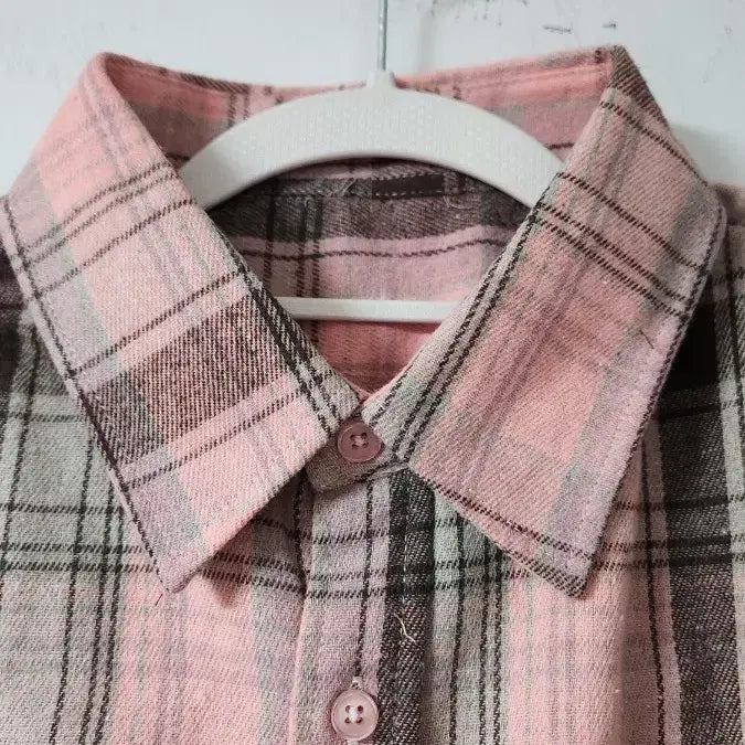 [BUNJANG] Unisex Pink Checkered Shirt / 남녀공용 핑크 체크 남방 셔츠 새상품