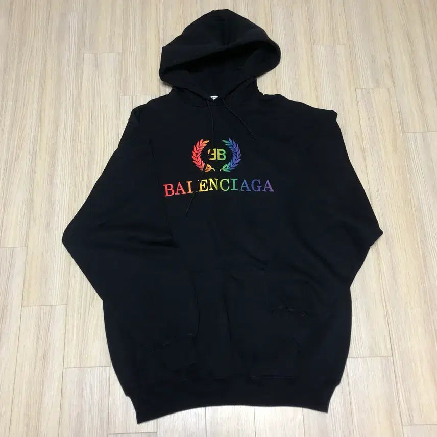 [BUNJANG] Balenciaga Rainbow Laurel Logo Oversized Hoodie XS / 발렌시아가 레인보우 월계수 후드 xs 압구정 갤러리아 구매