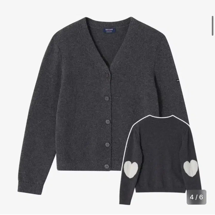 [BUNJANG] Saint James Heart Patch Wool Cardigan / 세인트제임스 하트 패치 울 가디건 발루아 차콜