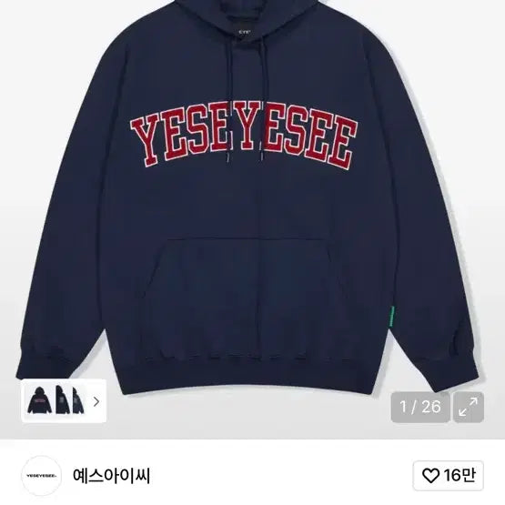 [BUNJANG] Yeseyesee Arch Logo Navy Hoodie L / 예스아이씨 아치 로고 네이비 후드티 L