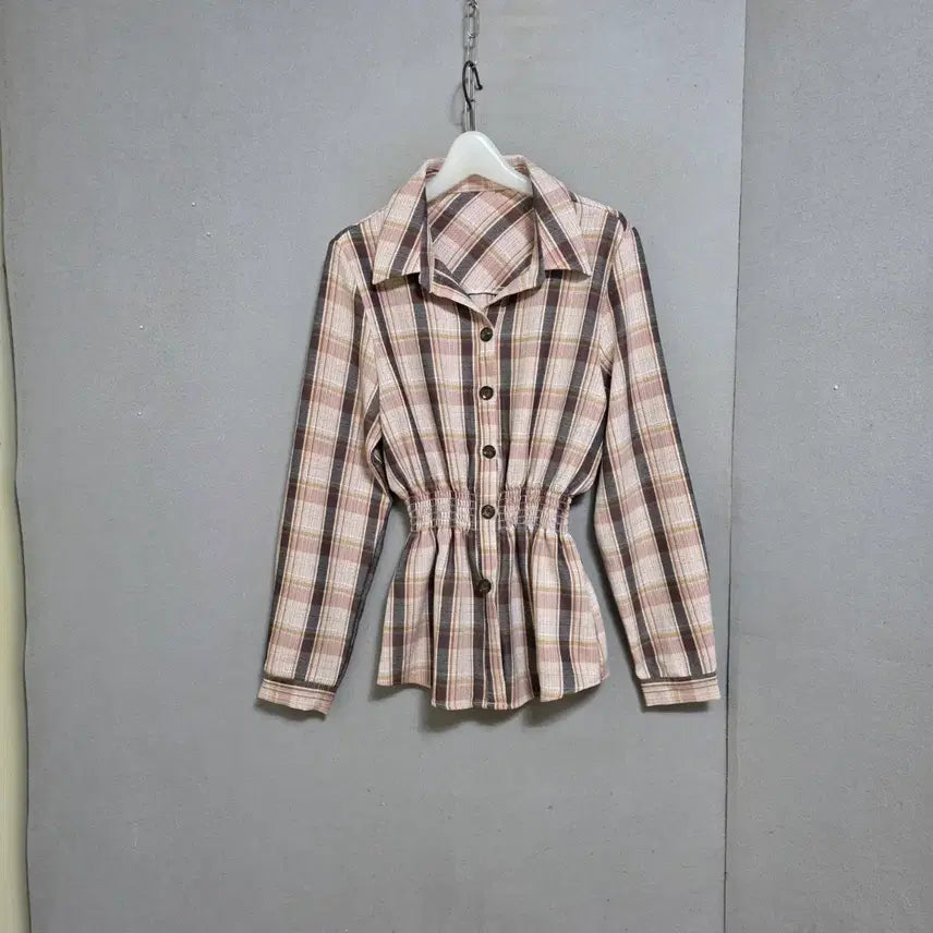 [BUNJANG] Ashley Checkered Blouse / 허리밴드 체크 블라우스 55  n2309