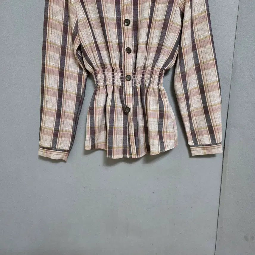 [BUNJANG] Ashley Checkered Blouse / 허리밴드 체크 블라우스 55  n2309