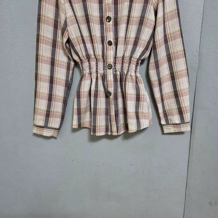 [BUNJANG] Ashley Checkered Blouse / 허리밴드 체크 블라우스 55  n2309