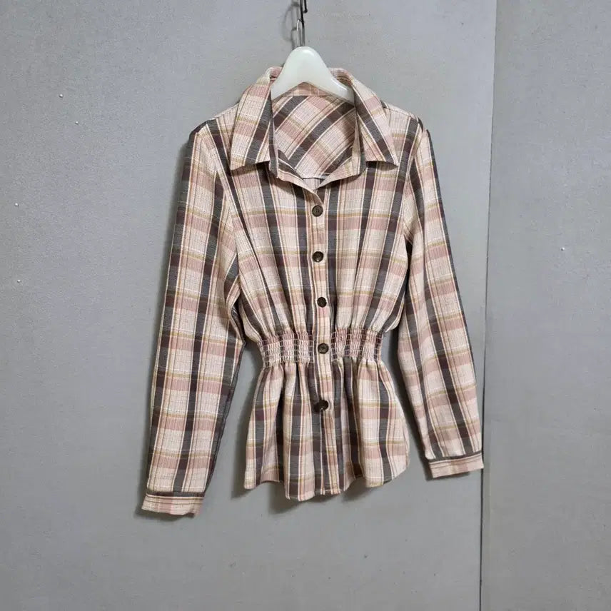 [BUNJANG] Ashley Checkered Blouse / 허리밴드 체크 블라우스 55  n2309
