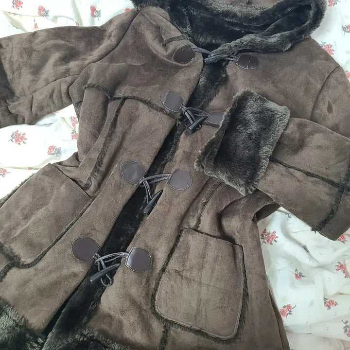 [BUNJANG] Butterfly Vintage Mustang Toggle Half Coat Brown / 버터플라이빈티지 무스탕 떡볶이 하프 코트 브라운 후드 오네 라떼 갸루