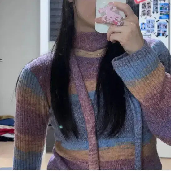 [BUNJANG] Matinkim Gradation Snug Knit Muffler Purple / 마뗑킴 그라데이션 스너그 니트 머플러 퍼플