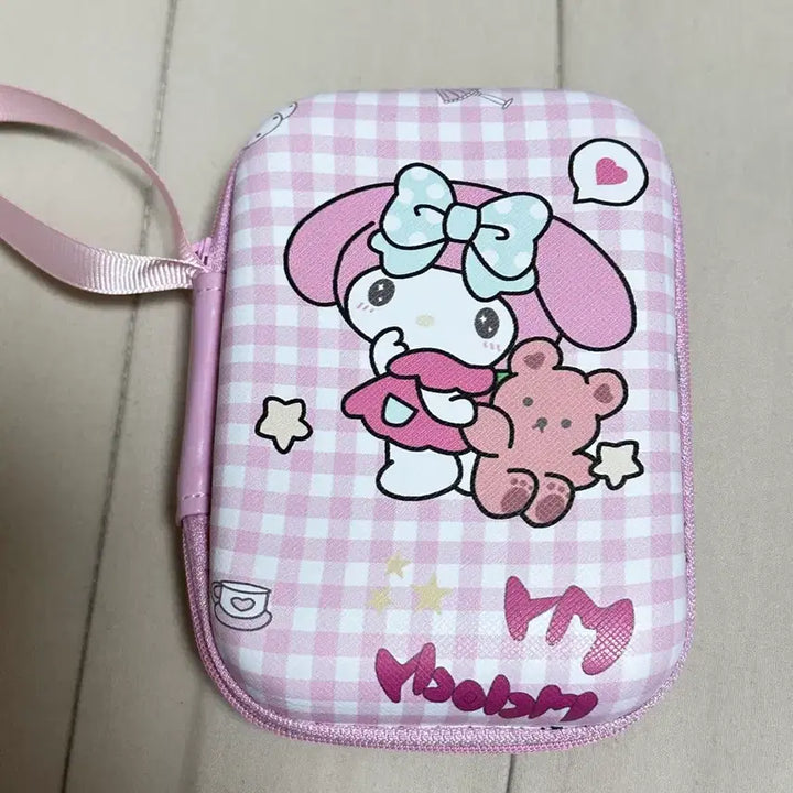 [BUNJANG] Sanrio My Melody Pink Check Hard Case Pouch / 산리오 마이멜로디 핑크 체크 다용도 하드케이스 파우치